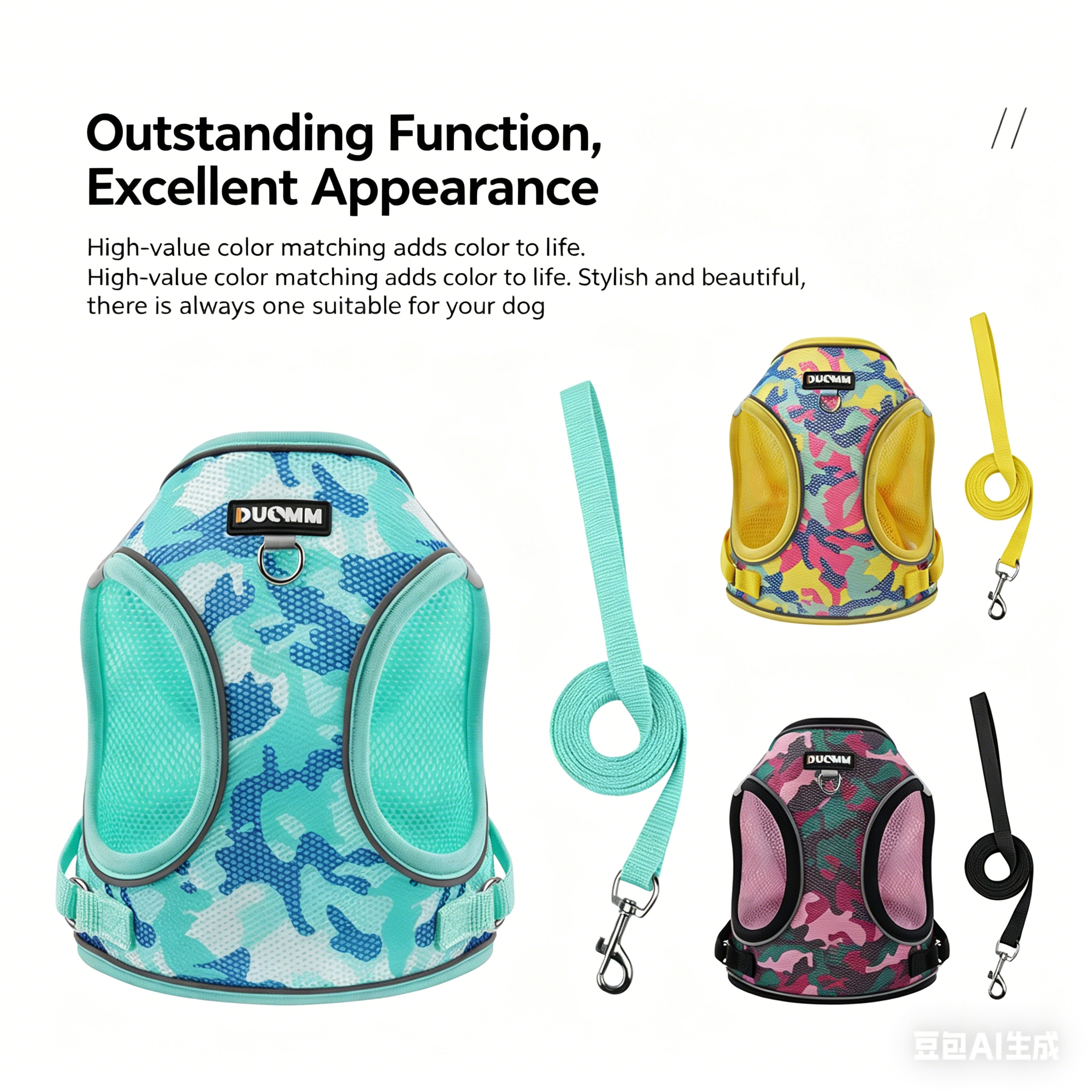 Reflective Camouflage Dog Harness and Leash Set for Small Dogs